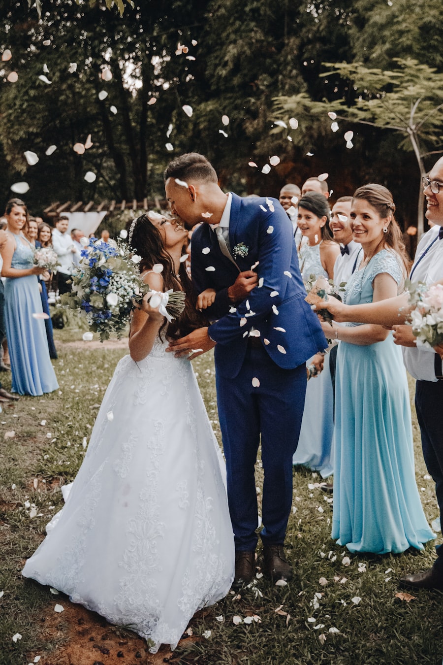 Couple at the altar during outdoor ceremony